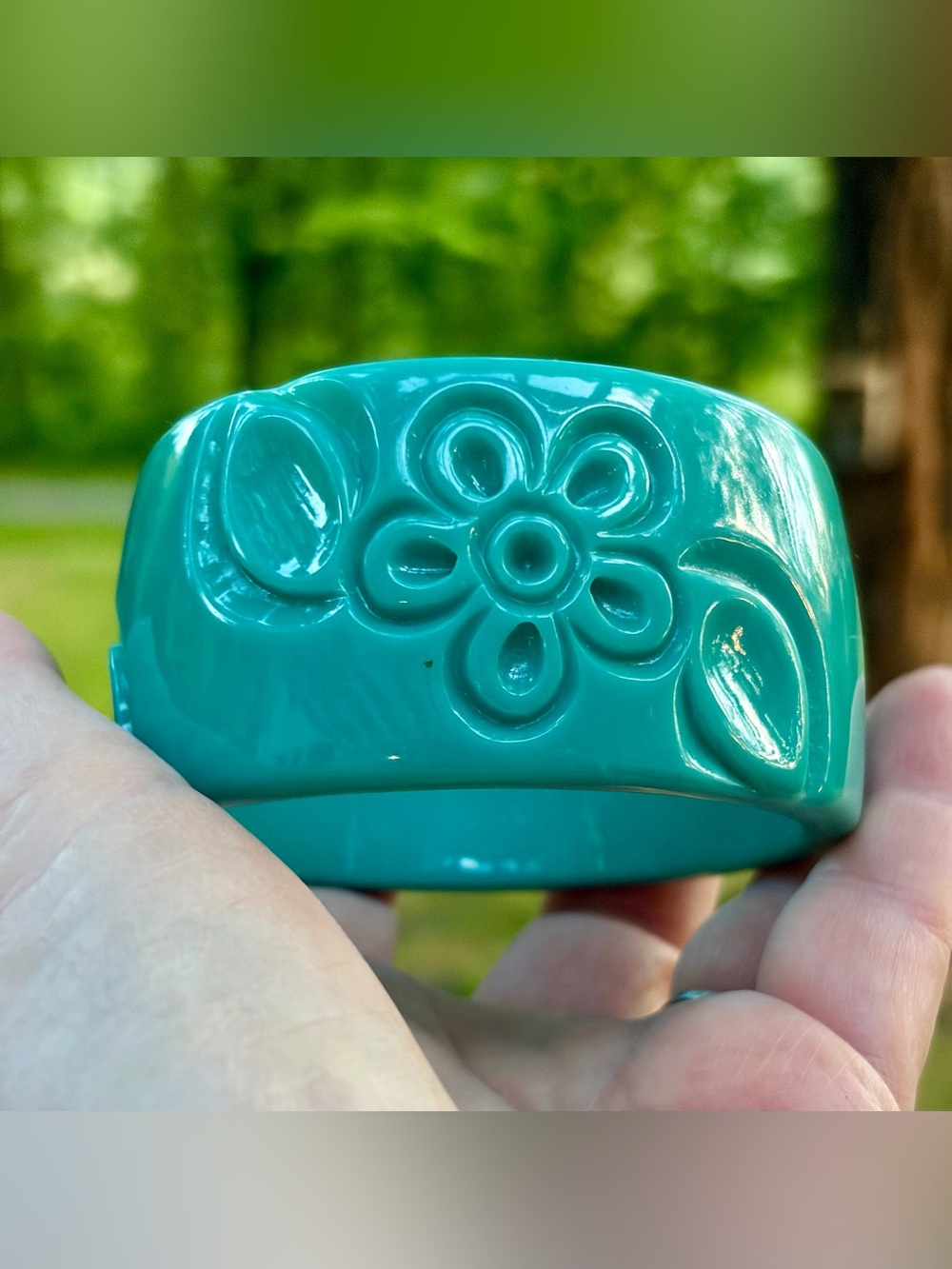Chunky Teal Floral Resin Bangle Bracelet